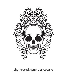 hand drawn skull floral doodle illustration for tattoo stickers poster etc