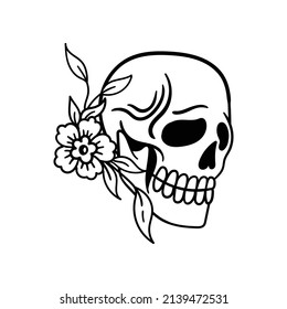 hand drawn skull flower doodle illustration for tattoo stickers poster etc