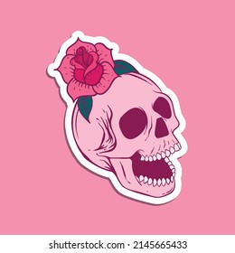 hand drawn skull flower doodle illustration for tattoo stickers poster etc