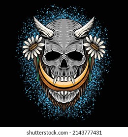 hand drawn skull flower illustration