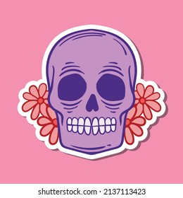 hand drawn skull flowers doodle illustration for stickers poster etc premium vector