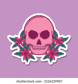 hand drawn skull flowers doodle illustration for tattoo stickers poster etc