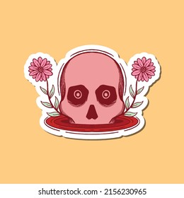 hand drawn skull flowers doodle illustration for tattoo stickers poster etc