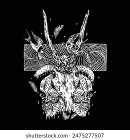 hand drawn skull goat death metal illustration