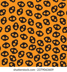 Hand Drawn Skull Halloween Vector Seamless Pattern