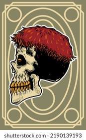 hand drawn skull head with cool hair card illustration