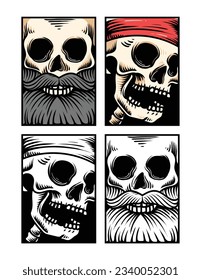 hand drawn skull head, engraving skull, design skull set, collection skull head, black and white illustration