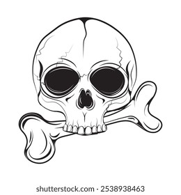 Hand Drawn Skull Head Line Art - 04