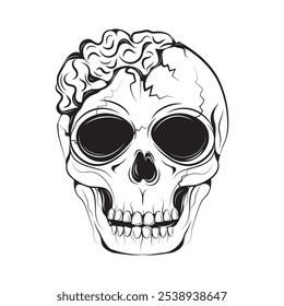 Hand Drawn Skull Head Line Art - 03