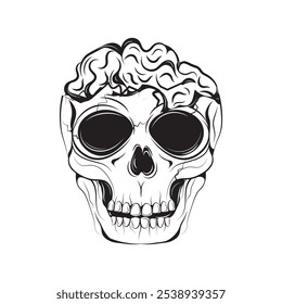 Hand Drawn Skull Head Line Art - 09