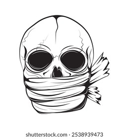 Hand Drawn Skull Head Line Art - 08