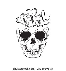 Hand Drawn Skull Head Line Art - 10