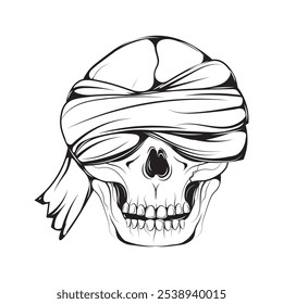 Hand Drawn Skull Head Line Art - 07