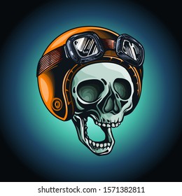 Hand Drawn Skull with Helmet Illustration