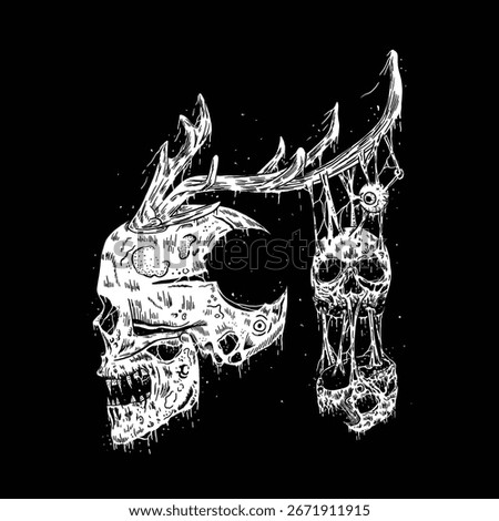 hand drawn skull horned death metal illustration