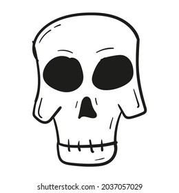 Hand drawn skull icon in doodle style isolated.