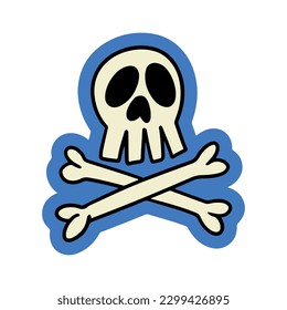 Hand drawn skull illustration, cartoon, vintage style. poster, t-shirt print, sticker, logo design