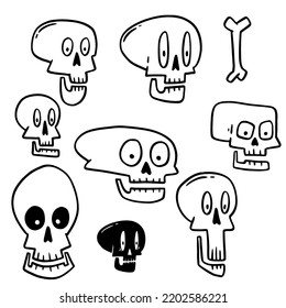 Hand drawn skull illustration head. Doodle sketch style.