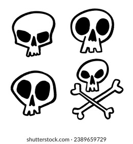 Hand drawn skull illustration head. Doodle sketch style.