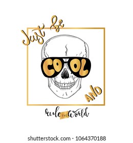 Hand drawn skull and lettering text with typography vector for t shirt printing and embroidery, Graphic tee and printed tee.  Slogan print for t shirt or other uses t shirt graphics textile