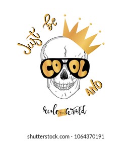 Hand drawn skull and lettering text with typography vector for t shirt printing and embroidery, Graphic tee and printed tee.  Slogan print for t shirt or other uses t shirt graphics textile