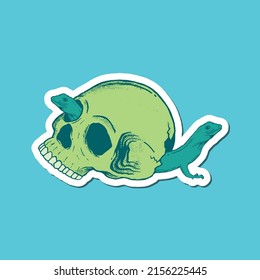 cráneo dibujado a mano con doodle de lagarto ilustración para afiches de pegatinas de tatuajes, etc