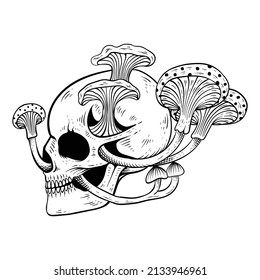 Hand Drawn Skull Mushroom Line Art Stock Vector (Royalty Free ...