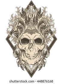 hand drawn skull with pattern