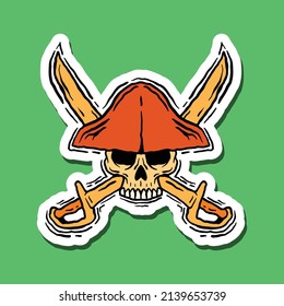 hand drawn skull pirate doodle illustration for stickers etc