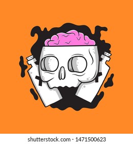 Hand drawn skull and poison bottle vector illustration.