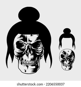 hand drawn skull in ponytail
