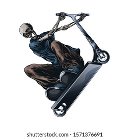 Hand Drawn Skull Riding Scooter Illustration