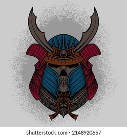 hand drawn skull samurai illustration