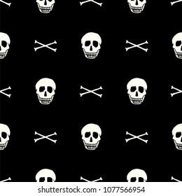 Hand drawn skull seamless pattern. Stock vector illustration of human head doodles.