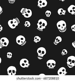 Hand drawn skull seamless pattern. Stock vector illustration of human head doodles