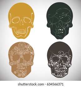 Hand drawn skull set. Concept artwork. T-shirt print. Vector design.