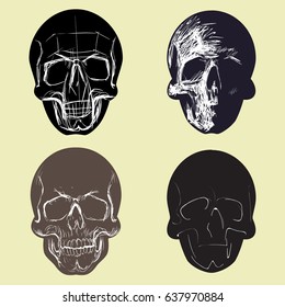 Hand drawn skull set. Concept artwork. T-shirt print. Vector design.