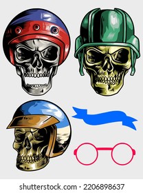 hand drawn skull set with cool color helmet