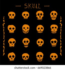 Hand drawn skull set. Stock vector illustration of human head doodles