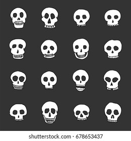 Hand drawn skull set. Stock vector illustration of human head doodles