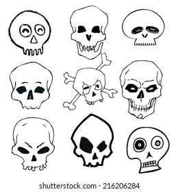 Hand drawn skull set. Vector design elements.