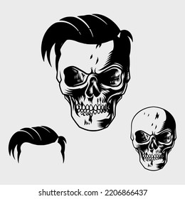 Hand Drawn Skull With Sideways Cool Hairstyle