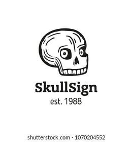 Hand drawn skull sign, funny skull with eyes