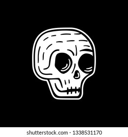 Hand drawn skull sign, funny skull with eyes
