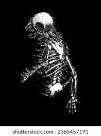 hand drawn skull skeleton death metal illustration