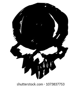 hand drawn skull sketch in white on black isolatet backround