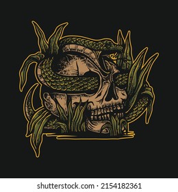 Hand Drawn Skull Snake Illustration