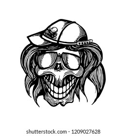 Hand Drawn Skull With Sunglasses And Hat