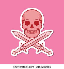hand drawn skull swords doodle illustration for tattoo stickers poster etc