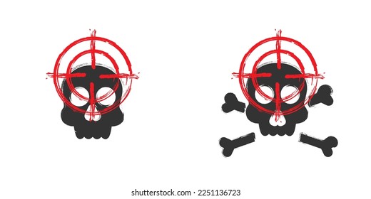 Hand drawn skull and target icon. Vector illustration.